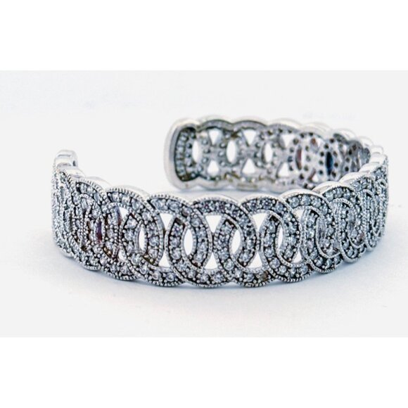 Vintage Sterling Silver 925 CZ Interlocking Circle Cuff Bangle Bracelet 39.5g - Picture 2 of 13